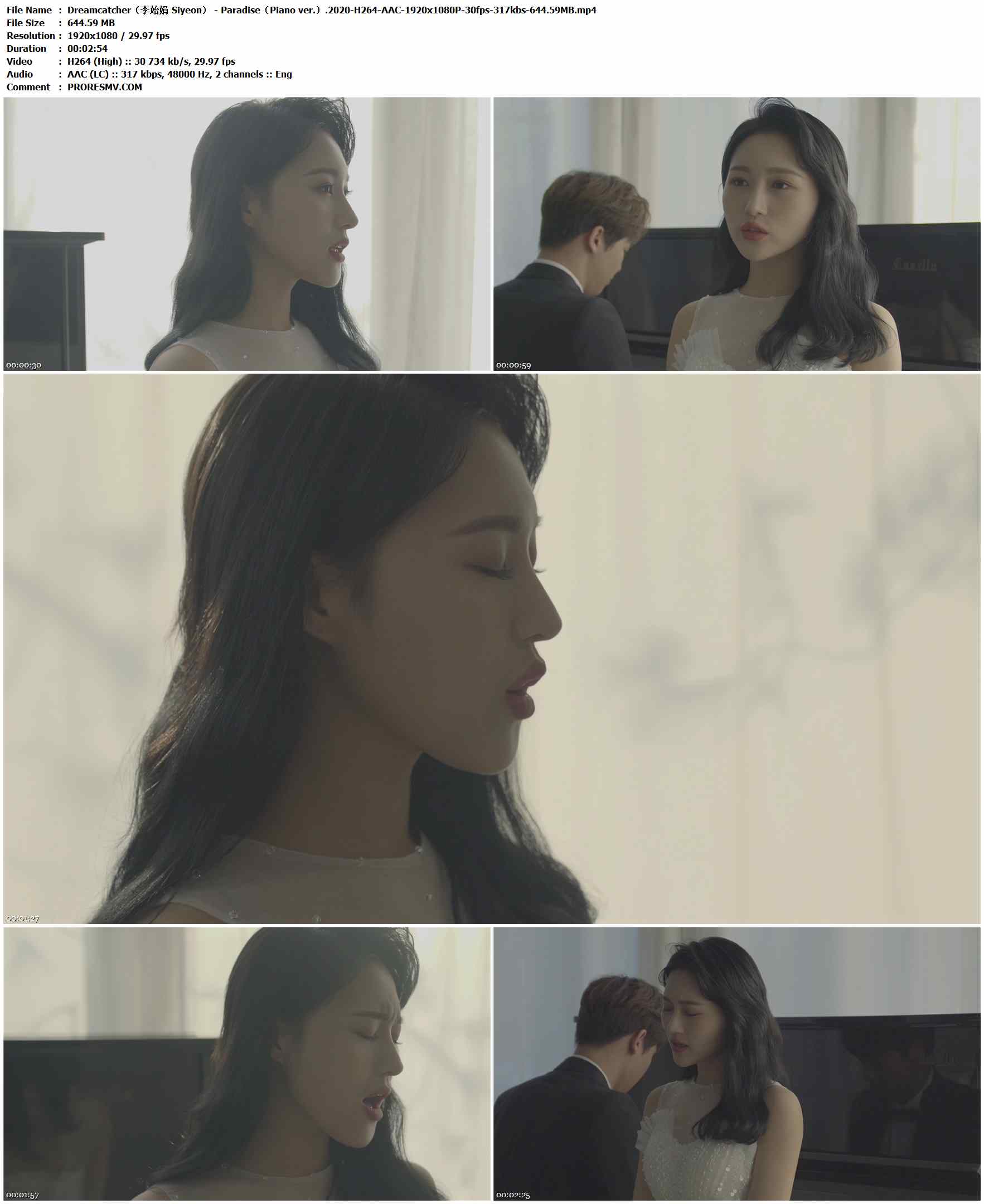 Dreamcatcher（李始娟 Siyeon） - Paradise（Piano ver.）.2020-H264-AAC-1920x1080P-30fps-317kbs-644.59MB官方MV_高清MV